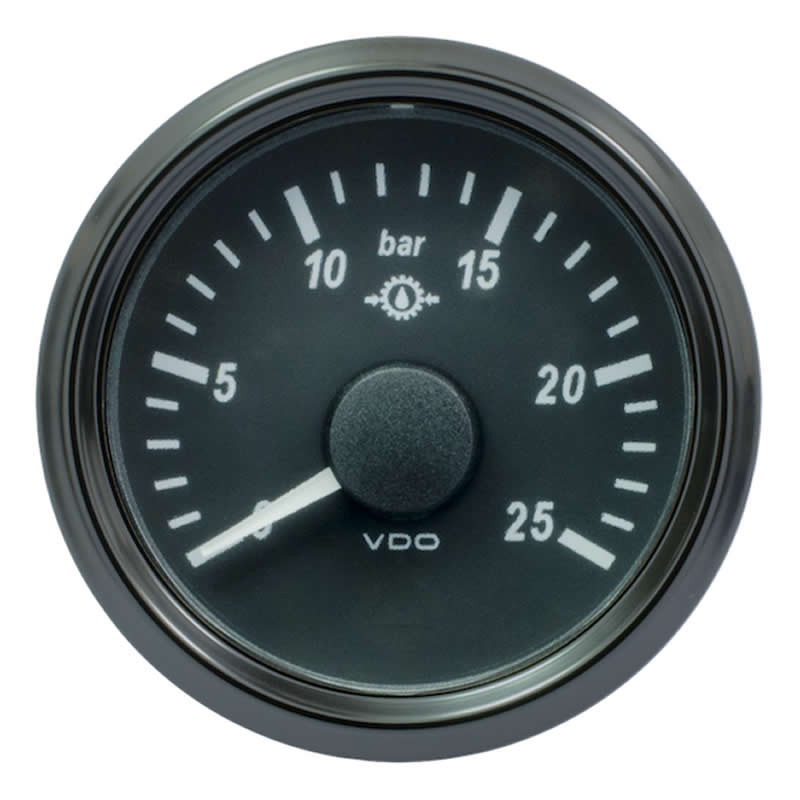 VDO SingleViu 1167 Gear Oil Pressure 25Bar Black 52mm gauge